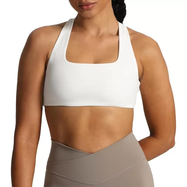 imageAoxjox Womens Workout Sports Bras Square Neck Emma Cross Back Fitness Padded Training Gym Bra Yoga Crop Tank TopWhite