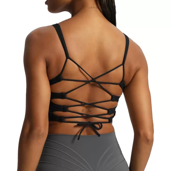 Aoxjox Womens Workout Thalia Tie Sports Bras Crisscross Back Fitness Training Gym Bra Yoga Crop Tank TopBlack