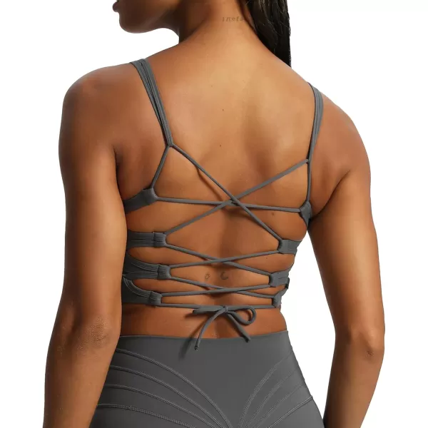 Aoxjox Womens Workout Thalia Tie Sports Bras Crisscross Back Fitness Training Gym Bra Yoga Crop Tank TopIron Grey