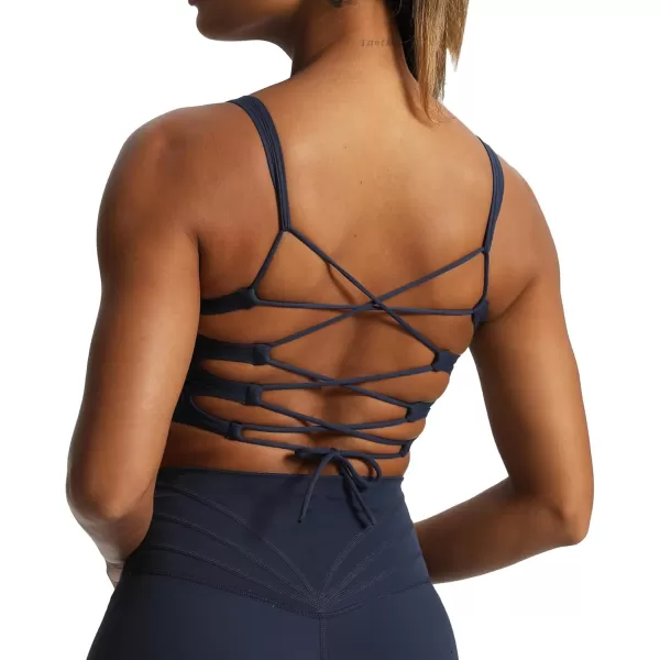 Aoxjox Womens Workout Thalia Tie Sports Bras Crisscross Back Fitness Training Gym Bra Yoga Crop Tank TopNavy