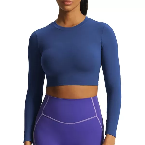 Aoxjox Long Sleeve Crop Top Crop Lengths for Women Classic Longline Workout Crop T Shirt Top Crop LengthBellwether Blue