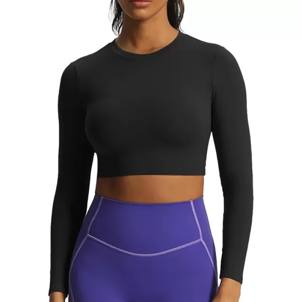 Aoxjox Long Sleeve Crop Top Crop Lengths for Women Classic Longline Workout Crop T Shirt Top Crop LengthBlack