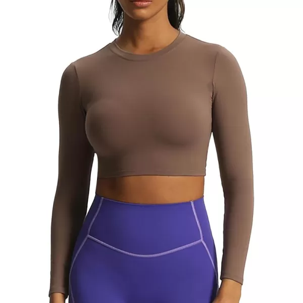 Aoxjox Long Sleeve Crop Top Crop Lengths for Women Classic Longline Workout Crop T Shirt Top Crop LengthFudge Coffee