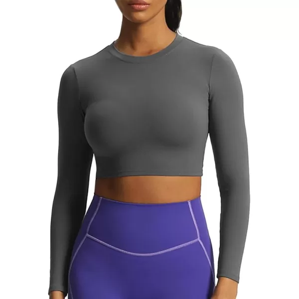 Aoxjox Long Sleeve Crop Top Crop Lengths for Women Classic Longline Workout Crop T Shirt Top Crop LengthIron Grey