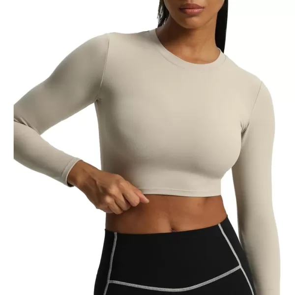 Aoxjox Long Sleeve Crop Top Crop Lengths for Women Classic Longline Workout Crop T Shirt Top Crop LengthMink