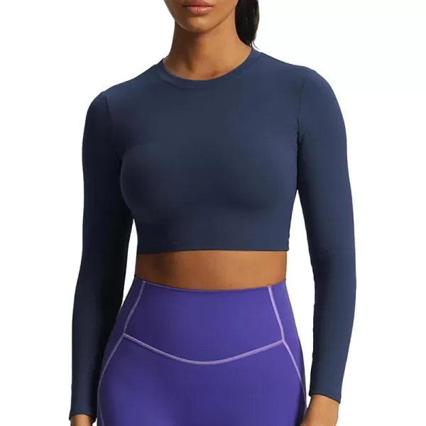 Aoxjox Long Sleeve Crop Top Crop Lengths for Women Classic Longline Workout Crop T Shirt Top Crop LengthNavy