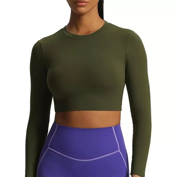 Aoxjox Long Sleeve Crop Top Crop Lengths for Women Classic Longline Workout Crop T Shirt Top Crop LengthOlive Green