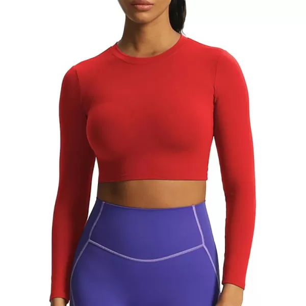 Aoxjox Long Sleeve Crop Top Crop Lengths for Women Classic Longline Workout Crop T Shirt Top Crop LengthRacing Red