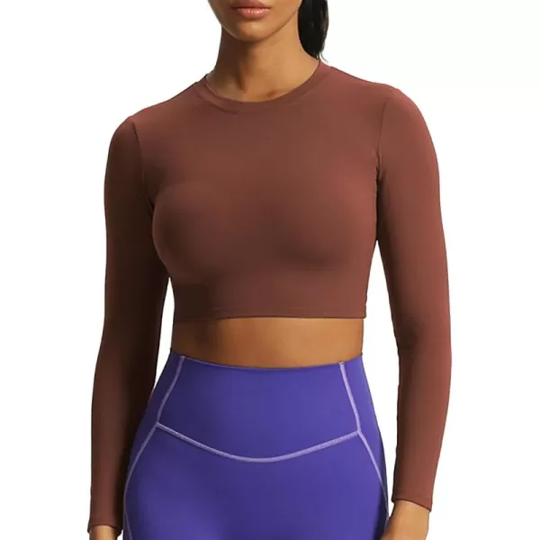 Aoxjox Long Sleeve Crop Top Crop Lengths for Women Classic Longline Workout Crop T Shirt Top Crop LengthRum Raisin