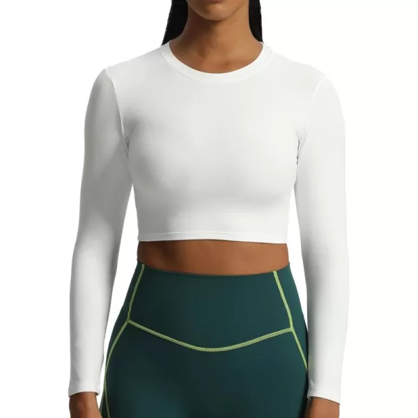 Aoxjox Long Sleeve Crop Top Crop Lengths for Women Classic Longline Workout Crop T Shirt Top Crop LengthWhite