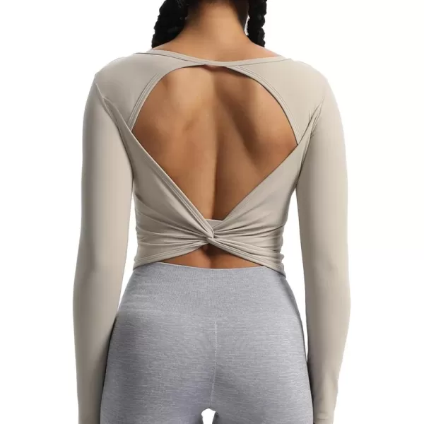 imageAoxjox Long Sleeve Crop Tops for Women Victoria Open VBack Workout Crop T Shirt TopMink