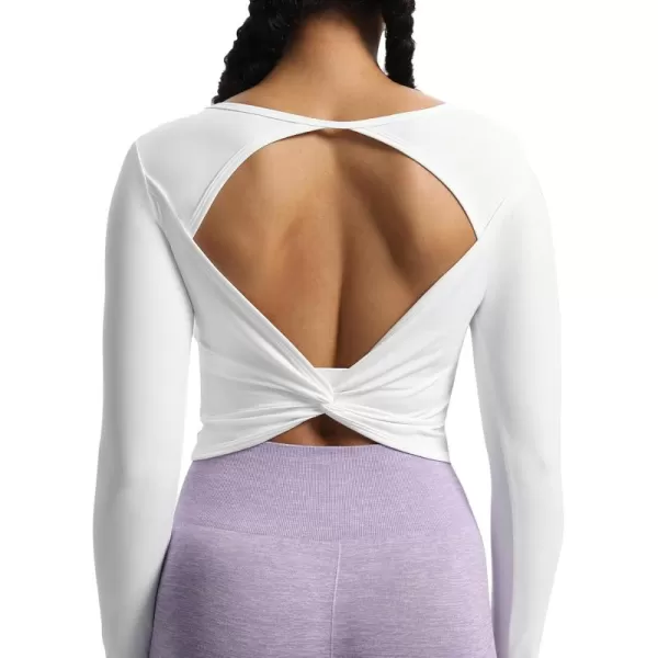 imageAoxjox Long Sleeve Crop Tops for Women Victoria Open VBack Workout Crop T Shirt TopWhite