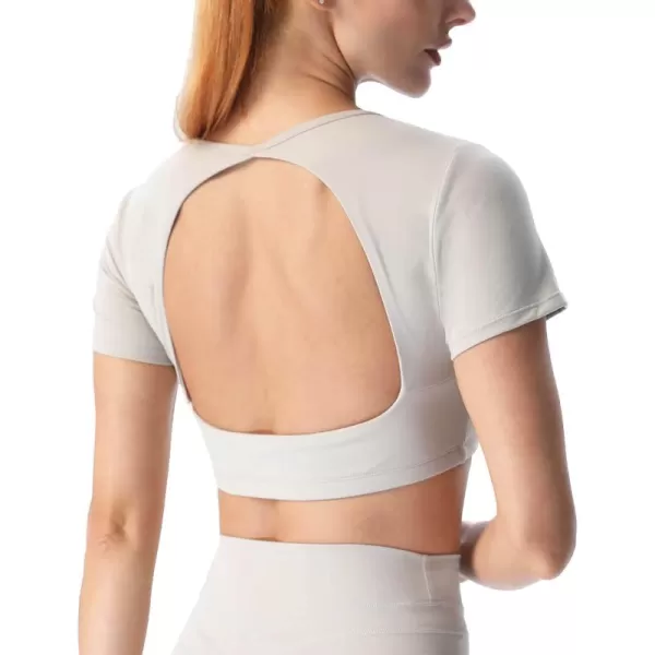 Aoxjox Short Sleeve Crop Tops for Women Clarissa Hollow Back Workout Crop T Shirt TopMink