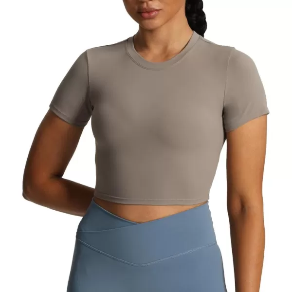 Aoxjox Short Sleeve Crop Tops for Women Classic Longline Workout Crop T Shirt TopDriftwood