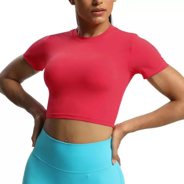 Aoxjox Short Sleeve Crop Tops for Women Classic Longline Workout Crop T Shirt TopLove Potion