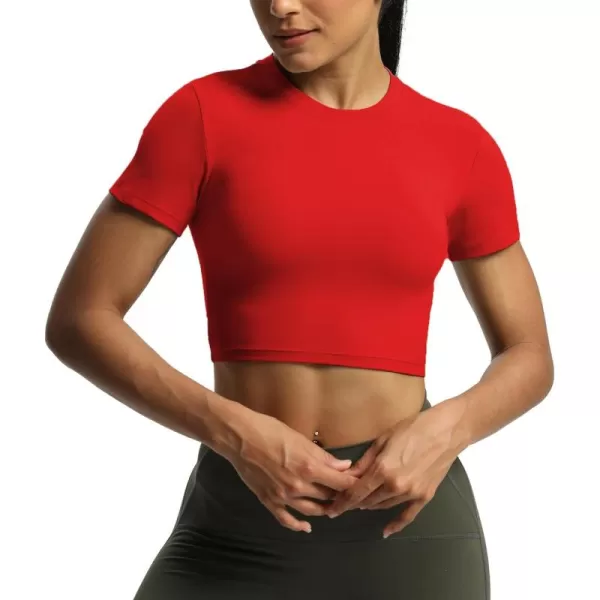 Aoxjox Short Sleeve Crop Tops for Women Classic Longline Workout Crop T Shirt TopRacing Red