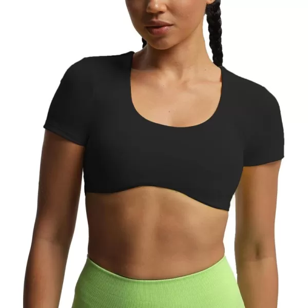 Aoxjox Short Sleeve Crop Tops for Women Define Sculpt Workout Crop T Shirt TopBlack