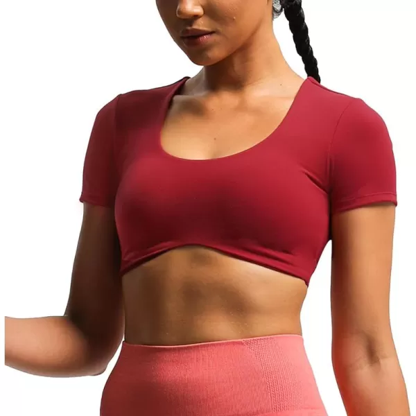 Aoxjox Short Sleeve Crop Tops for Women Define Sculpt Workout Crop T Shirt TopRumba Red