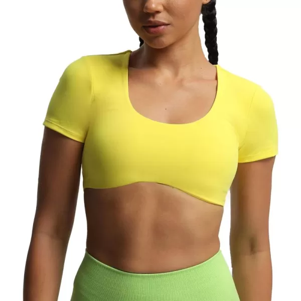 Aoxjox Short Sleeve Crop Tops for Women Define Sculpt Workout Crop T Shirt TopVibrant Yellow