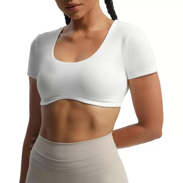 Aoxjox Short Sleeve Crop Tops for Women Define Sculpt Workout Crop T Shirt TopWhite