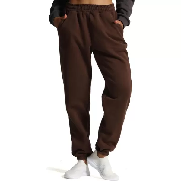 Aoxjox Sweatpants for Women with Pocket High Waisted Baggy Jogger Fleece Lined Cotton Cloud Lounge Pants 30Fudge Coffee