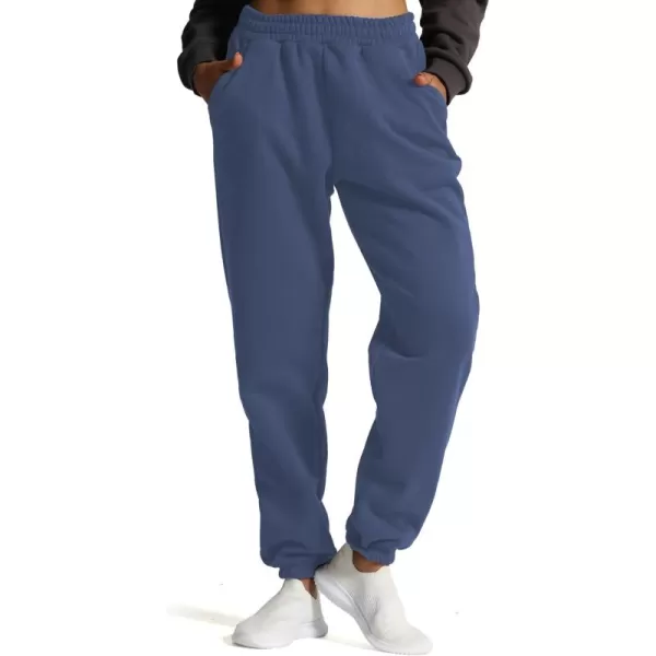Aoxjox Sweatpants for Women with Pocket High Waisted Baggy Jogger Fleece Lined Cotton Cloud Lounge Pants 30Navy