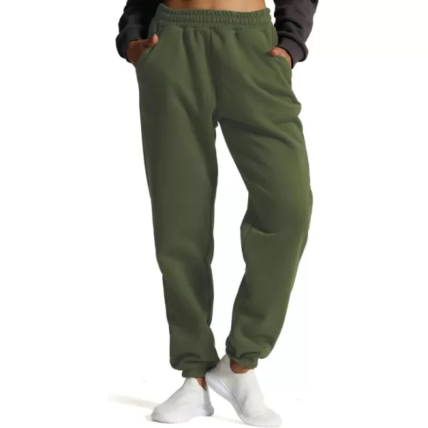 Aoxjox Sweatpants for Women with Pocket High Waisted Baggy Jogger Fleece Lined Cotton Cloud Lounge Pants 30Olive Green