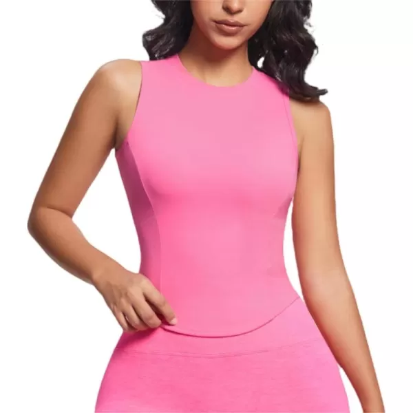Aoxjox Womens Sleeveless Tank Top GEO Workout Gym Yoga Curve Longline Crop TopAzalea Pink