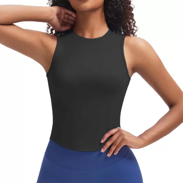 Aoxjox Womens Sleeveless Tank Top GEO Workout Gym Yoga Curve Longline Crop TopBlack