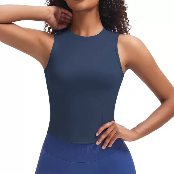 Aoxjox Womens Sleeveless Tank Top GEO Workout Gym Yoga Curve Longline Crop TopNavy