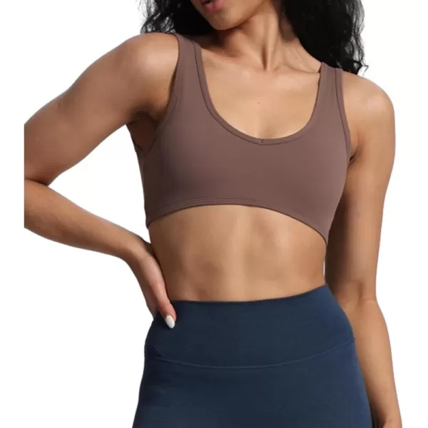 imageAoxjox Womens Workout Sports Bras Basic Baddie Fitness Backless Training Gym Bra Yoga Crop Tank TopFudge Coffee