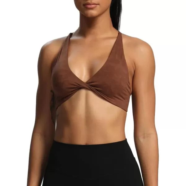 Aoxjox Womens Workout Sports Bras Fitness Backless Padded Sienna Low Impact Bra Yoga Crop Tank TopCloud Brown