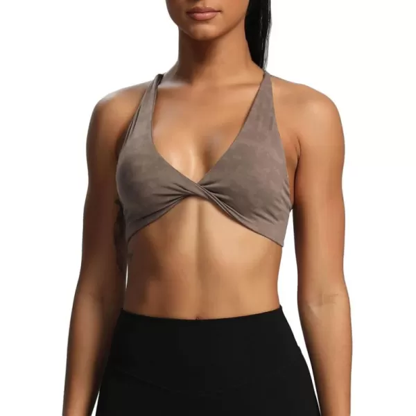 Aoxjox Womens Workout Sports Bras Fitness Backless Padded Sienna Low Impact Bra Yoga Crop Tank TopCloud Fade Mocha