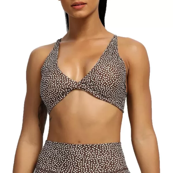 Aoxjox Womens Workout Sports Bras Fitness Backless Padded Sienna Low Impact Bra Yoga Crop Tank TopCoffee Dot Print