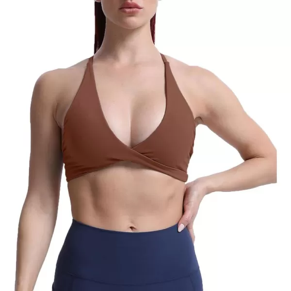 Aoxjox Womens Workout Sports Bras Fitness Backless Padded Sienna Low Impact Bra Yoga Crop Tank TopDandelion Brown