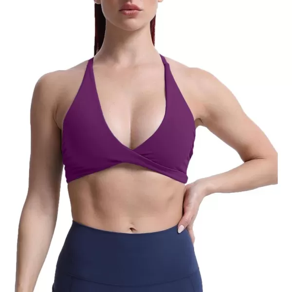 Aoxjox Womens Workout Sports Bras Fitness Backless Padded Sienna Low Impact Bra Yoga Crop Tank TopDark Purple