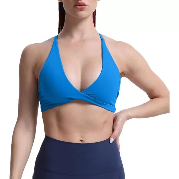 Aoxjox Womens Workout Sports Bras Fitness Backless Padded Sienna Low Impact Bra Yoga Crop Tank TopDirectoire Blue