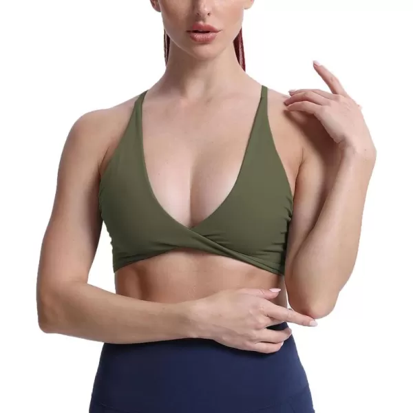 Aoxjox Womens Workout Sports Bras Fitness Backless Padded Sienna Low Impact Bra Yoga Crop Tank TopOlive Green