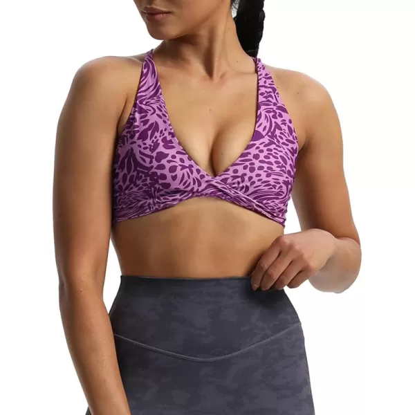 Aoxjox Womens Workout Sports Bras Fitness Backless Padded Sienna Low Impact Bra Yoga Crop Tank TopPurple Leaf Print
