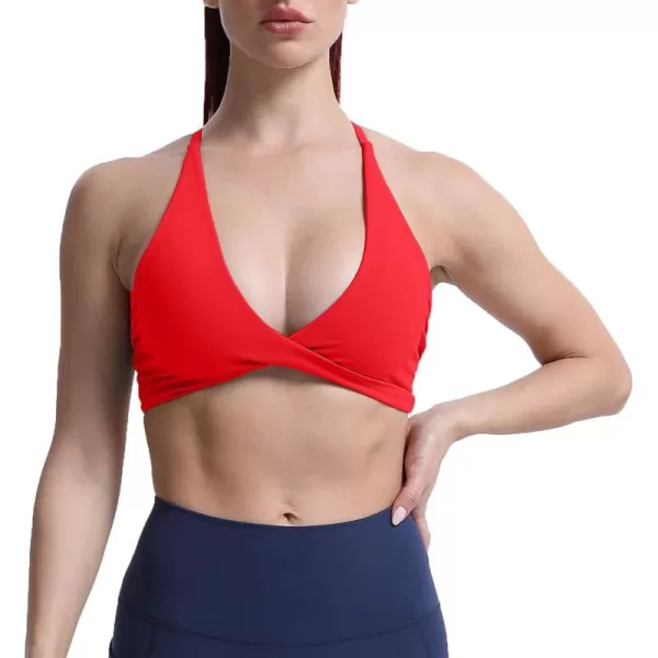 Aoxjox Womens Workout Sports Bras Fitness Backless Padded Sienna Low Impact Bra Yoga Crop Tank TopRacing Red