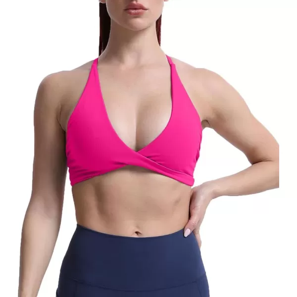Aoxjox Womens Workout Sports Bras Fitness Backless Padded Sienna Low Impact Bra Yoga Crop Tank TopRose Red