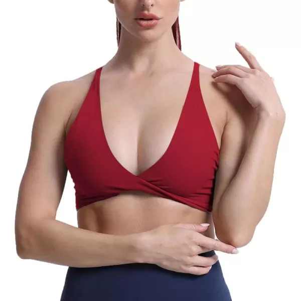 Aoxjox Womens Workout Sports Bras Fitness Backless Padded Sienna Low Impact Bra Yoga Crop Tank TopRumba Red