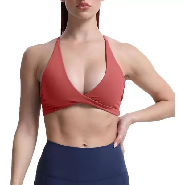Aoxjox Womens Workout Sports Bras Fitness Backless Padded Sienna Low Impact Bra Yoga Crop Tank TopRust Red
