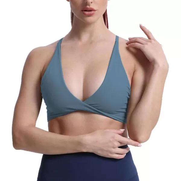 Aoxjox Womens Workout Sports Bras Fitness Backless Padded Sienna Low Impact Bra Yoga Crop Tank TopSteel Blue