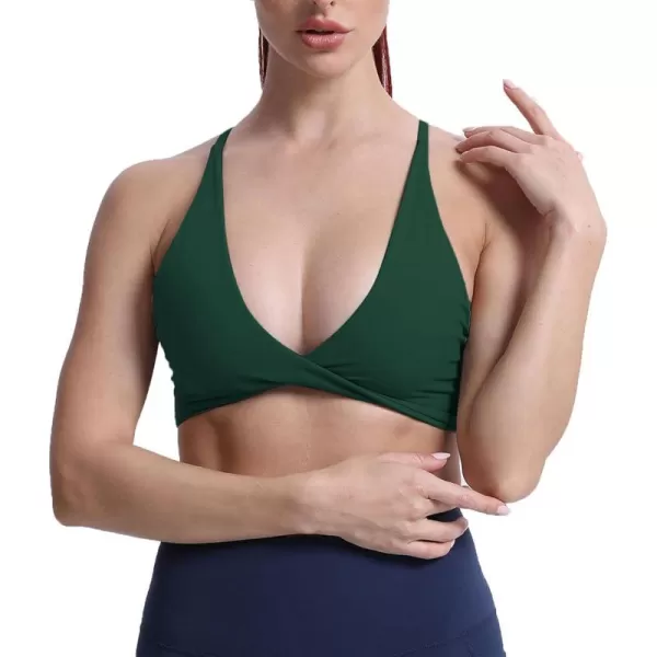 Aoxjox Womens Workout Sports Bras Fitness Backless Padded Sienna Low Impact Bra Yoga Crop Tank TopStorm Green