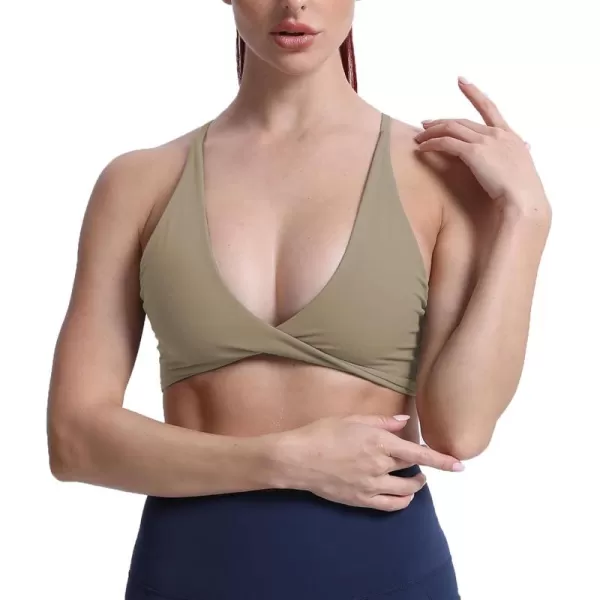 Aoxjox Womens Workout Sports Bras Fitness Backless Padded Sienna Low Impact Bra Yoga Crop Tank TopTaupe