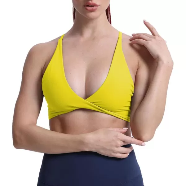Aoxjox Womens Workout Sports Bras Fitness Backless Padded Sienna Low Impact Bra Yoga Crop Tank TopVibrant Yellow