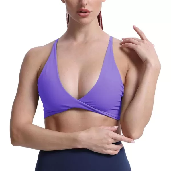 Aoxjox Womens Workout Sports Bras Fitness Backless Padded Sienna Low Impact Bra Yoga Crop Tank TopViolet