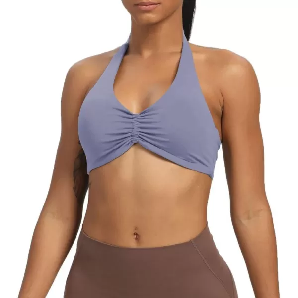 Aoxjox Womens Workout Sports Bras Fitness Backless Padded Taylor Scrunch Halter Bra Yoga Crop Tank TopLazuli