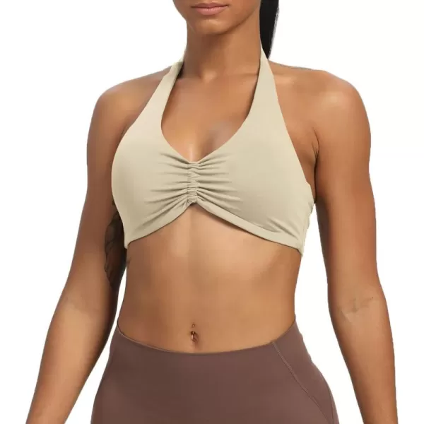 Aoxjox Womens Workout Sports Bras Fitness Backless Padded Taylor Scrunch Halter Bra Yoga Crop Tank TopMink